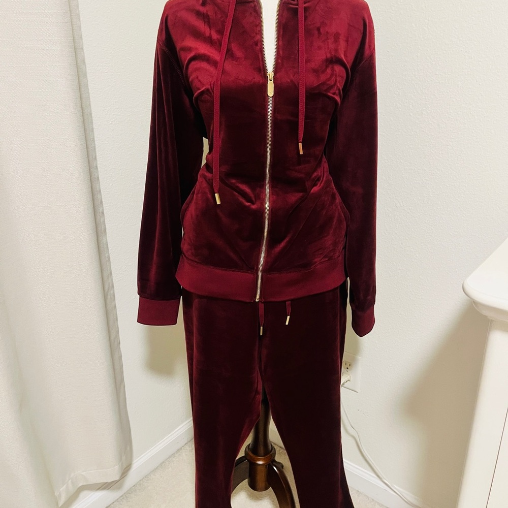 White Mark Burgundy Velvet Tracksuit